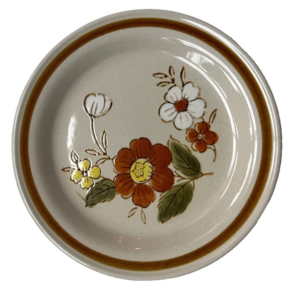 Set of 4 Mountain Wood Collection Dessert Plates Trellis Blossom Stoneware Japan - Picture 2 of 3